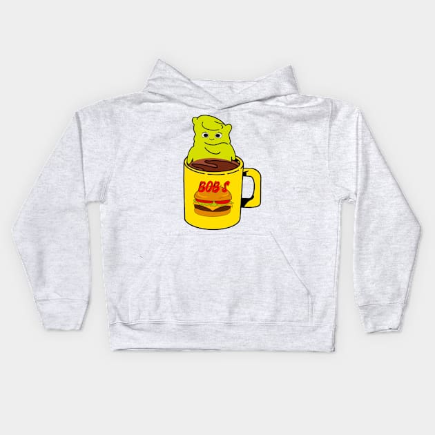 Burger Bob’s Coffee Mug With Melted Kuchi Kopi Illustration Kids Hoodie by ShyGirlMerchant